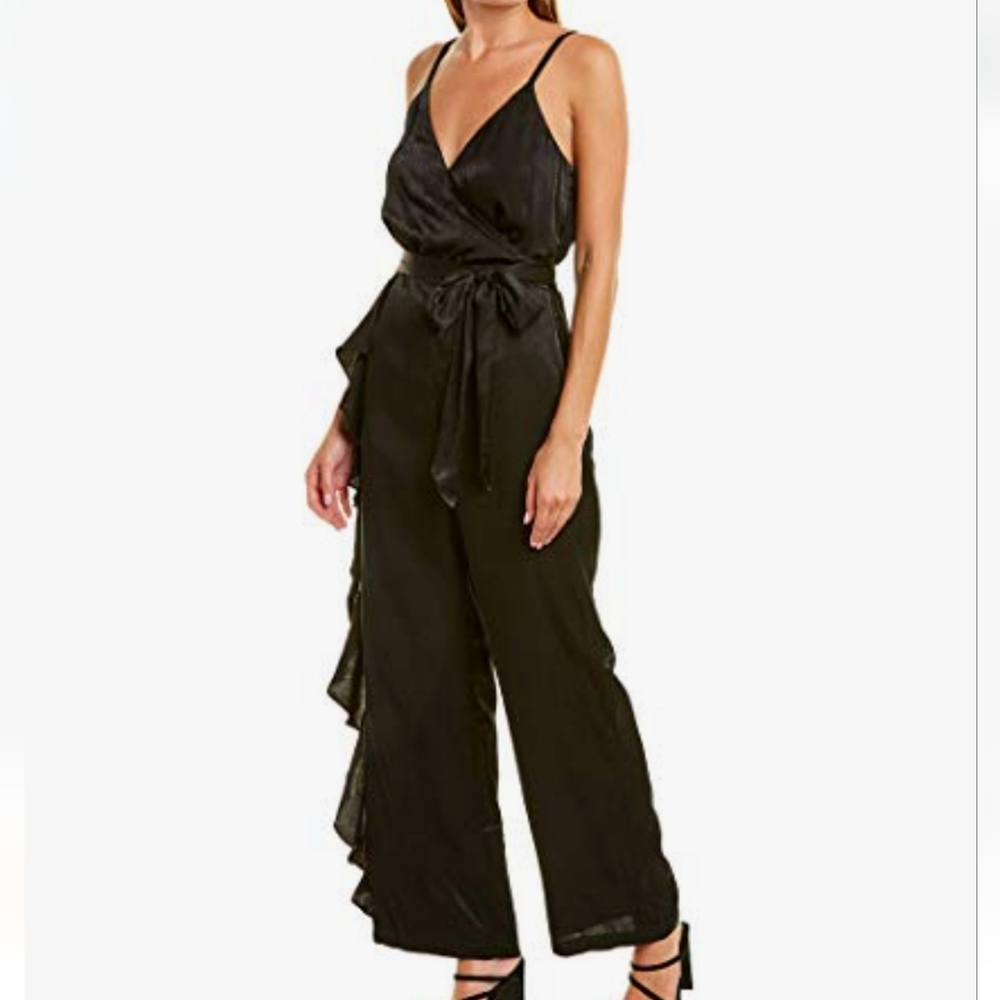 Ali & Jay Name of Love Ruffle Wrap Jumpsuit Black Large Wide Leg Flowy
